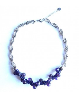 "Meanders" necklace with amethysts and swarovski beads