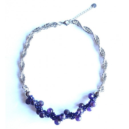"Meanders" necklace with amethysts and swarovski beads