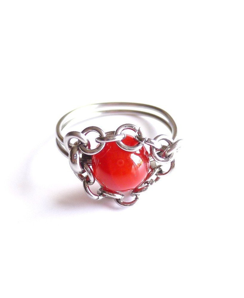 "Orange chained" ring with agate