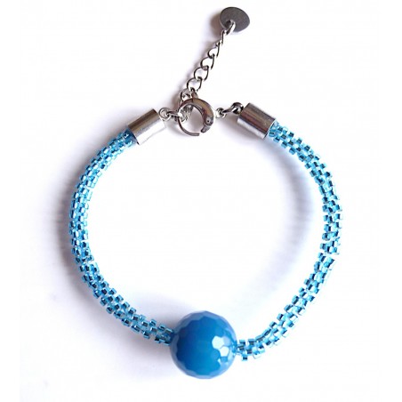 Bracelet "Iris" avec perle d'agate bleue
