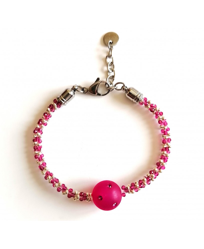 Bracelet "Bouton de rose" avec agates et perle Swarovski