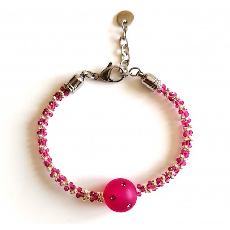 Bracelet "Bouton de rose" avec agates et perle Swarovski