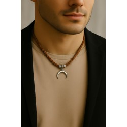 Collier lune descendante en acier inoxydable et polyester | Bijou unique fait main | REC Bijoux