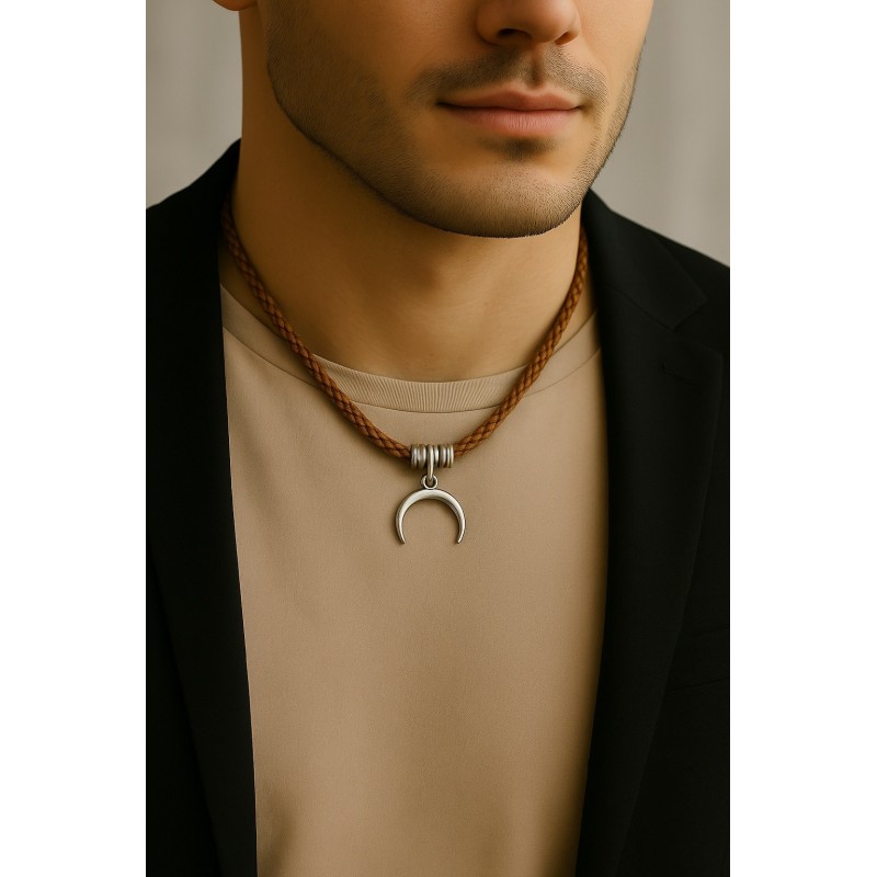 Collier lune descendante en acier inoxydable et polyester | Bijou unique fait main | REC Bijoux Collier lune descendante en acier inoxydable et polyester | Bijou unique fait main | REC Bijoux
