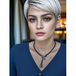 The eye of the hawk stainless steel and leather necklace | Unique Handmade Jewelry | REC Jewelry