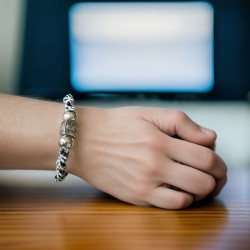 Zenitude bracelet in leather, stainless steel and polyester | Unique Handmade Jewelry | REC Bijoux