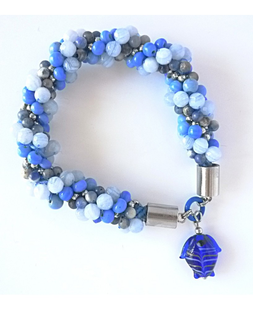 Bracelet "Océan" avec calcédoine bleue et sodalite