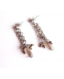 Boucles d'oreilles "Stalac" avec quartz fumé et perles de bohême