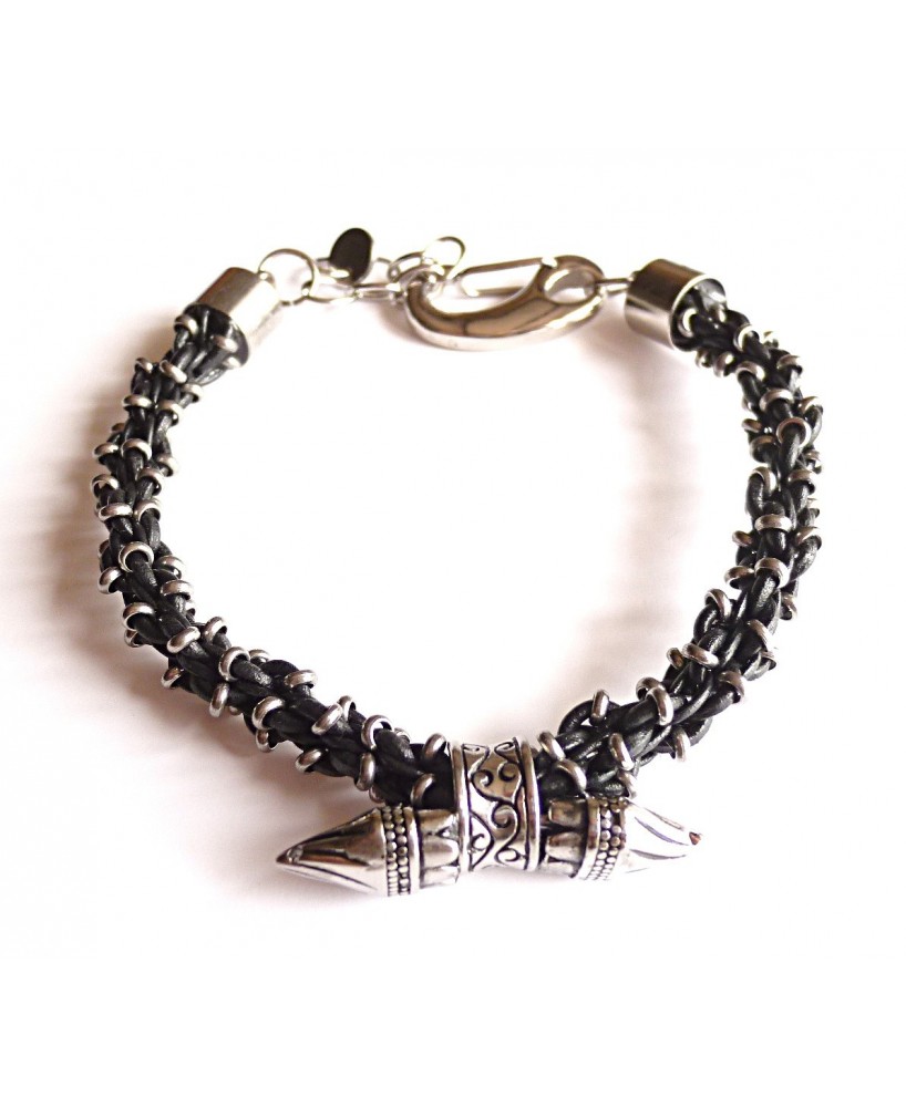"Viking" bracelet in leather and stainless steel